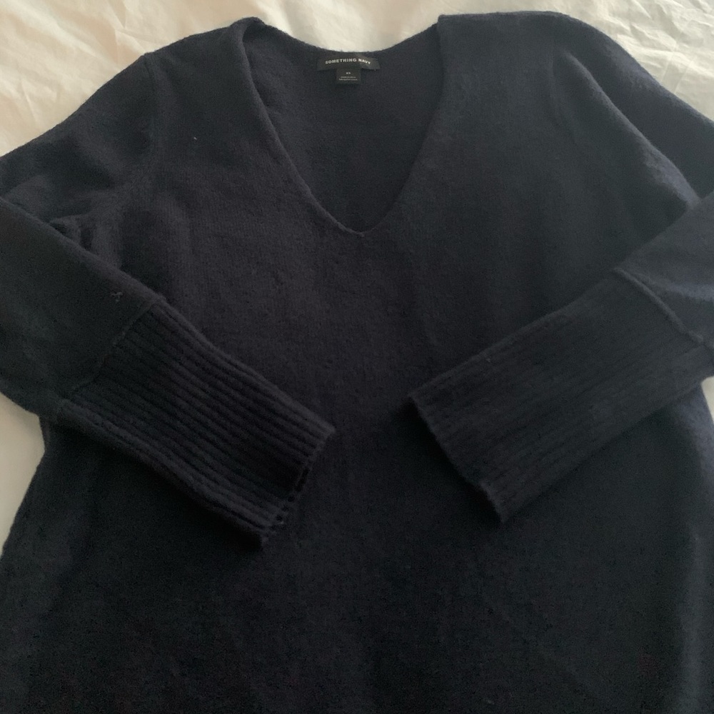 Something Navy Basic Navy V-Neck Sweater - image 1